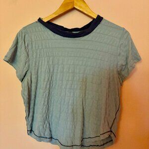 Free People blue baby tee with scrunch seer sucker details